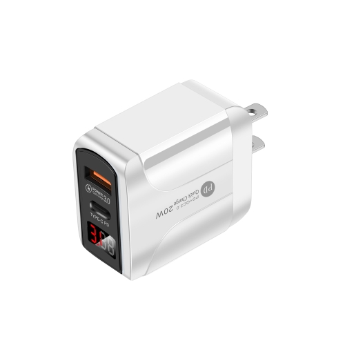 

PD001 5A PD3.0 20W + QC3.0 USB Fast Charger with LED Digital Display, US Plug(White)