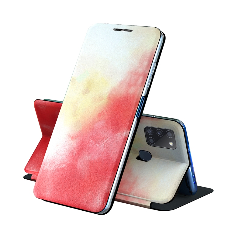 

For Samsung Galaxy A21s Voltage Watercolor Pattern Skin Feel Magnetic Horizontal Flip PU Leather Case with Holder(Red)