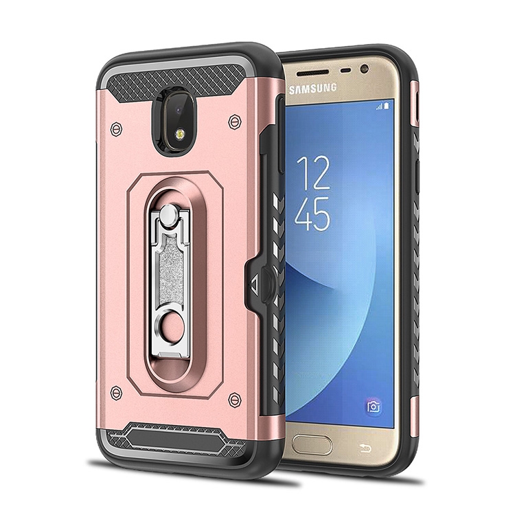 

Shockproof PC + TPU Case for Galaxy J3 (2017) / J330 (EU Version), with Holder(Rosegold)