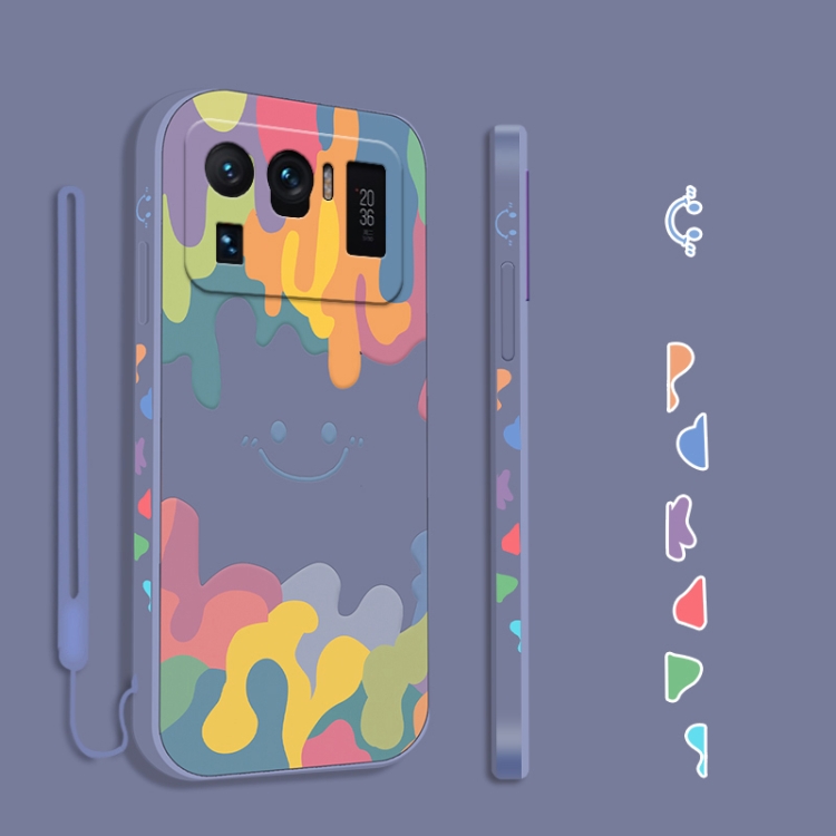 

For Xiaomi Mi 11 Ultra Cube Painted Smiley Straight Side Liquid Silicone Shockproof Case with Hand Strap(Grey)