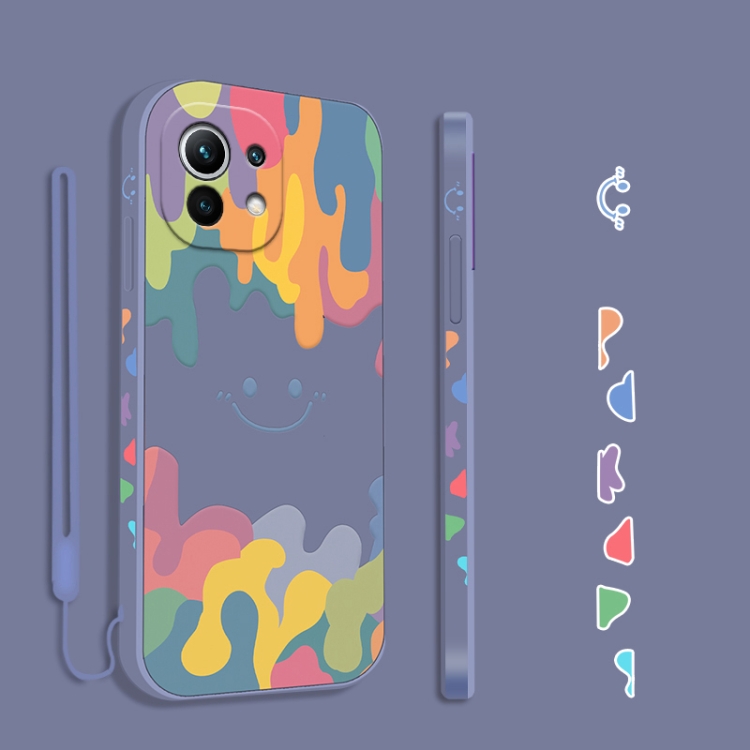 

For Xiaomi Mi 11 Lite Cube Painted Smiley Straight Side Liquid Silicone Shockproof Case with Hand Strap(Grey)