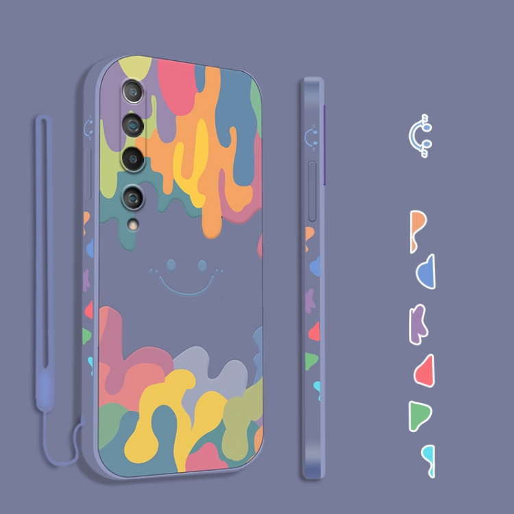 

For Xiaomi Mi 10 Cube Painted Smiley Straight Side Liquid Silicone Shockproof Case with Hand Strap(Grey)