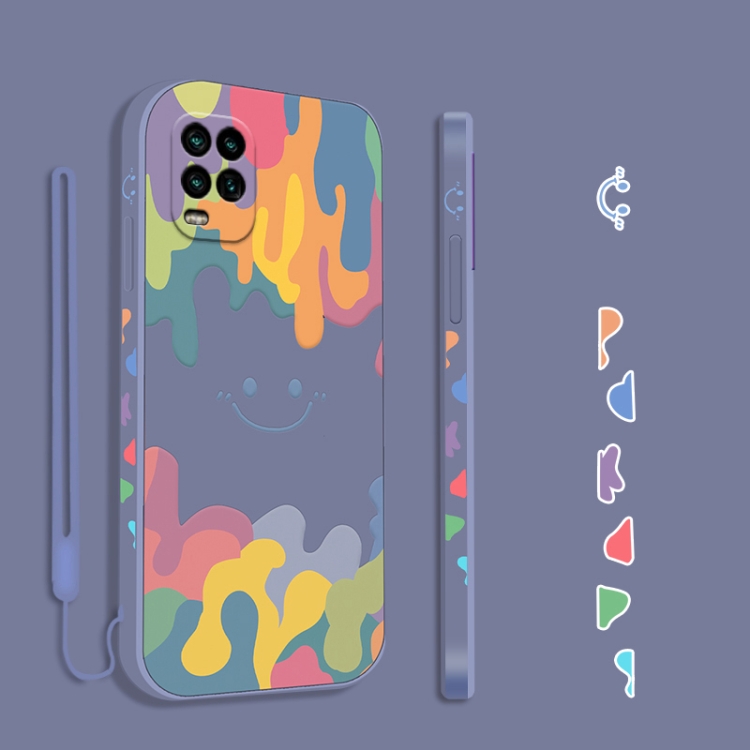 

For Xiaomi Mi 10 Lite Cube Painted Smiley Straight Side Liquid Silicone Shockproof Case with Hand Strap(Grey)