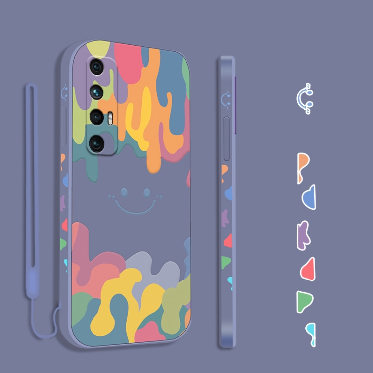 

For Xiaomi Mi 10S Cube Painted Smiley Straight Side Liquid Silicone Shockproof Case with Hand Strap(Grey)