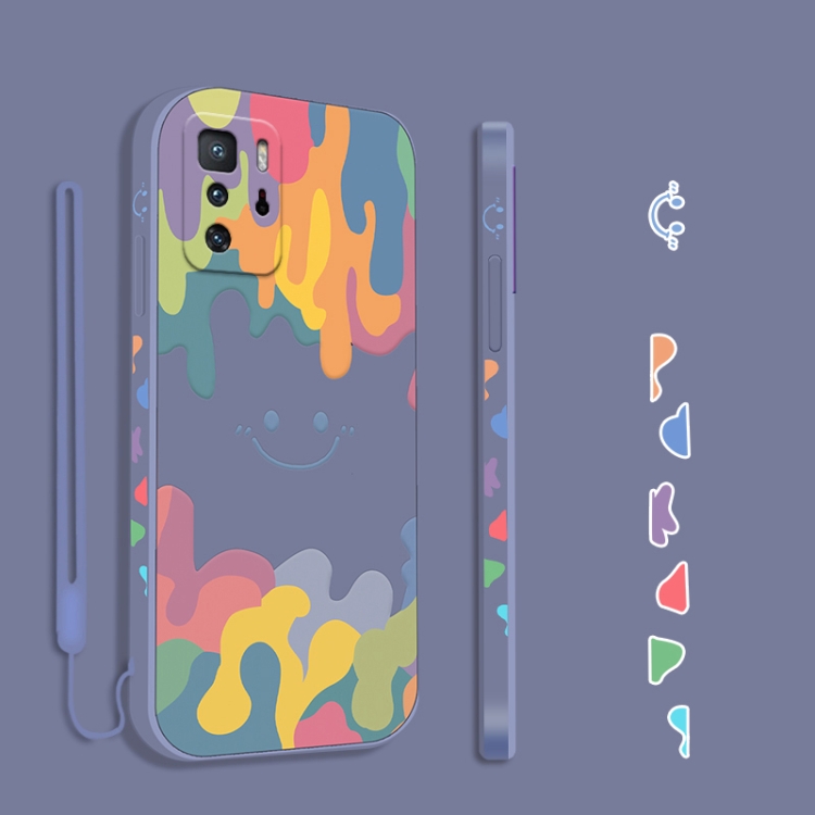

For Xiaomi Mi 10 Pro Cube Painted Smiley Straight Side Liquid Silicone Shockproof Case with Hand Strap(Grey)