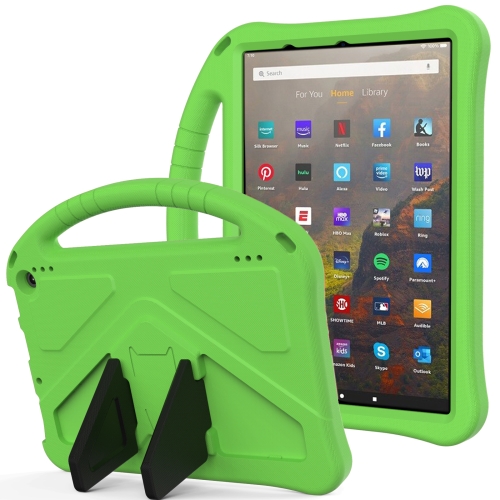 

For Amazon Kindle Fire HD 10 2021 EVA Flat Anti Falling Protective Case Shell with Holder(Green)