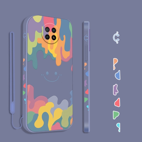 

For Xiaomi Redmi Note 9 5G Cube Painted Smiley Straight Side Liquid Silicone Shockproof Case with Hand Strap(Grey)