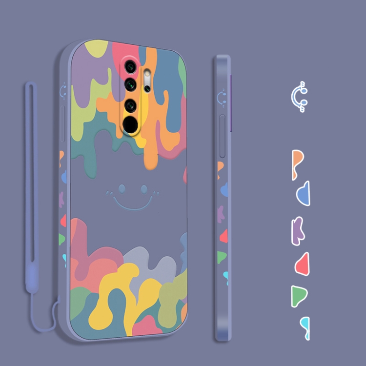 

For Xiaomi Redmi Note 8 Pro Cube Painted Smiley Straight Side Liquid Silicone Shockproof Case with Hand Strap(Grey)