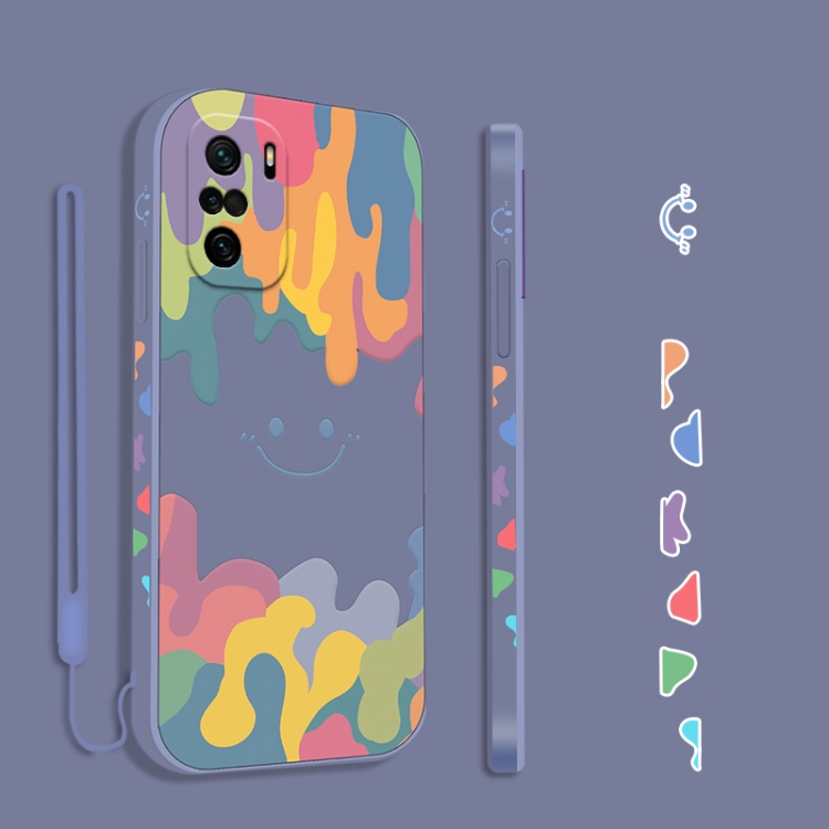 

For Xiaomi Redmi K40/K40 Pro/K40 Pro+ Cube Painted Smiley Straight Side Liquid Silicone Shockproof Case with Hand Strap(Grey)