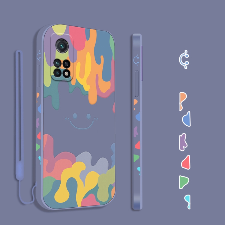 

For Xiaomi Redmi K30S Cube Painted Smiley Straight Side Liquid Silicone Shockproof Case with Hand Strap(Grey)