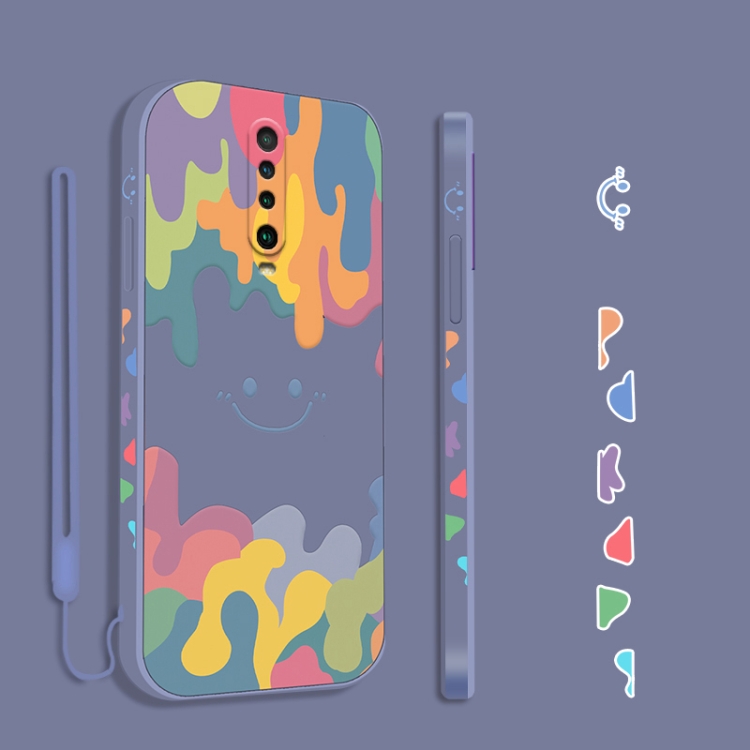 

For Xiaomi Redmi K30 / K30i Cube Painted Smiley Straight Side Liquid Silicone Shockproof Case with Hand Strap(Grey)
