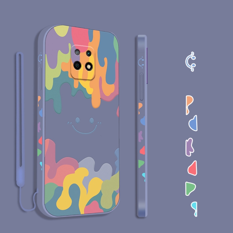 

For Xiaomi Redmi 10X 5G Cube Painted Smiley Straight Side Liquid Silicone Shockproof Case with Hand Strap(Grey)