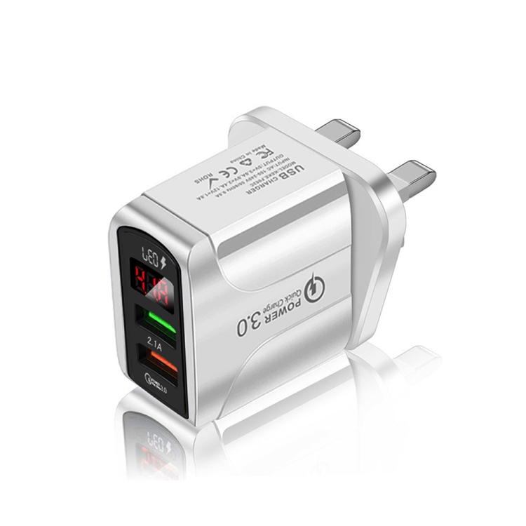 F002C QC3.0 USB + USB 2.0 Fast Charger with LED Digital Display for Mobile Phones and Tablets, UK Plug(White)
F002C QC3.0 USB + USB 2.0 Fast Charger with LED Digital Display for Mobile Phones and Tablets, UK Plug(White)