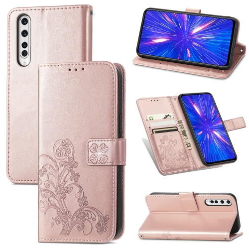 

For Rakuten BIG Four-leaf Clasp Embossed Buckle Mobile Phone Protection Leather Case with Lanyard & Card Slot & Wallet & Bracket Function(Rose Gold)