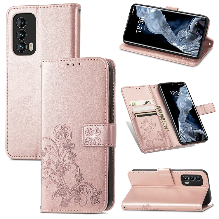 

For Meizu 18 Four-leaf Clasp Embossed Buckle Mobile Phone Protection Leather Case with Lanyard & Card Slot & Wallet & Bracket Function(Rose Gold)