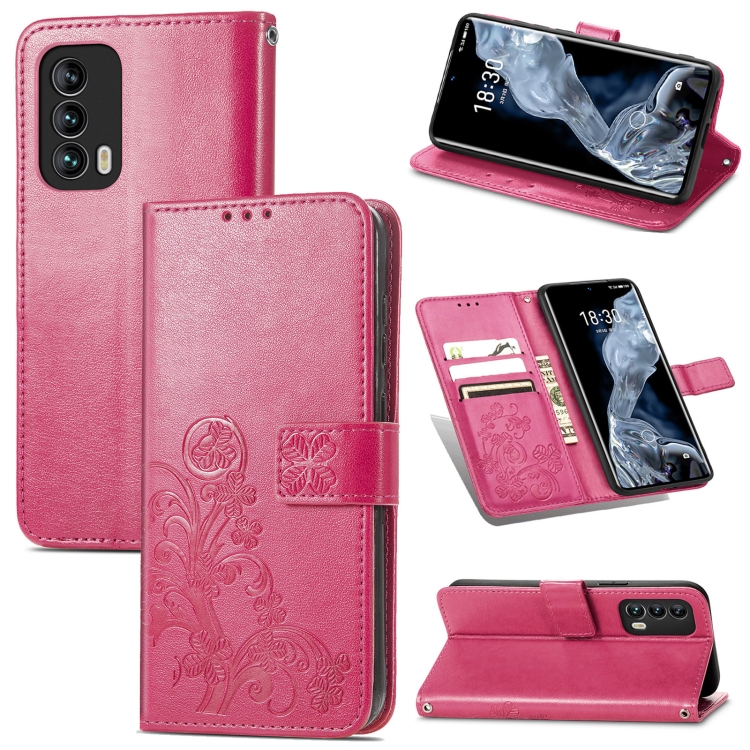 

For Meizu 18 Four-leaf Clasp Embossed Buckle Mobile Phone Protection Leather Case with Lanyard & Card Slot & Wallet & Bracket Function(Magenta)