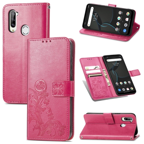 

For ZTE Libero 5G Four-leaf Clasp Embossed Buckle Mobile Phone Protection Leather Case with Lanyard & Card Slot & Wallet & Bracket Function(Magenta)