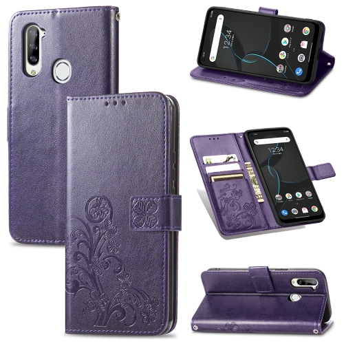 

For ZTE Libero 5G Four-leaf Clasp Embossed Buckle Mobile Phone Protection Leather Case with Lanyard & Card Slot & Wallet & Bracket Function(Purple)