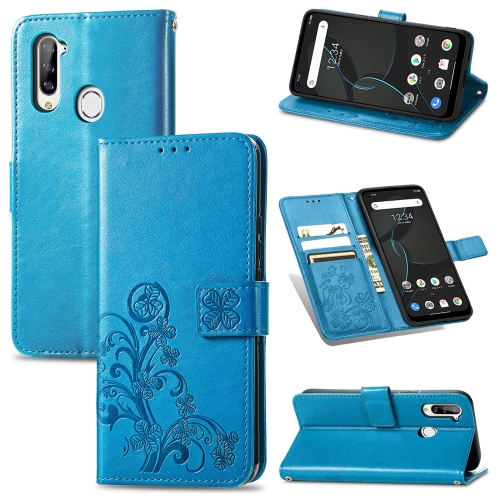 

For ZTE Libero 5G Four-leaf Clasp Embossed Buckle Mobile Phone Protection Leather Case with Lanyard & Card Slot & Wallet & Bracket Function(Blue)