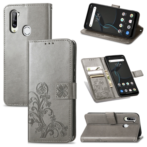 

For ZTE Libero 5G Four-leaf Clasp Embossed Buckle Mobile Phone Protection Leather Case with Lanyard & Card Slot & Wallet & Bracket Function(Gray)