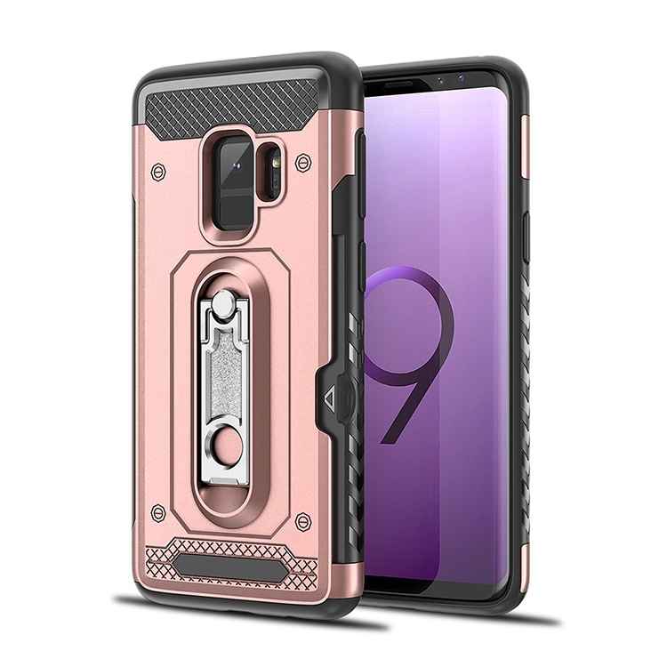 

Shockproof PC + TPU Case for Galaxy S9, with Holder(Rosegold)