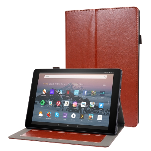 

For Amazon Kindle Fire HD 10 2021 Business Horizontal Flip PU Leather Case with Two-Folding Holder & Card Slots & Pen Slot(Brown)