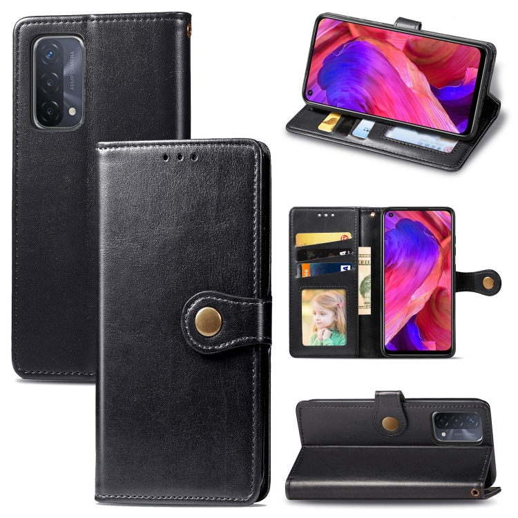 

For OPPO A93 5G / A74 5G Solid Color Leather Buckle Phone Case with Lanyard & Photo Frame & Card Slot & Wallet & Stand Function(Black)