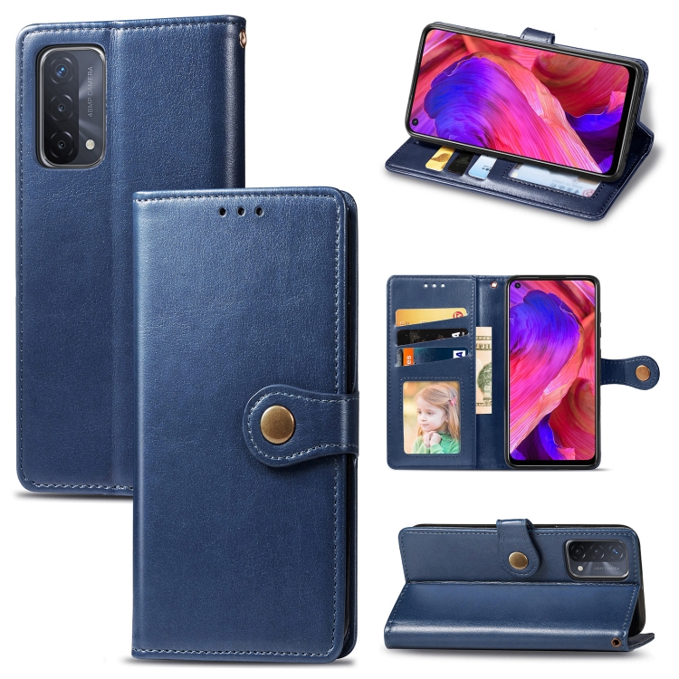 

For OPPO A93 5G / A74 5G Solid Color Leather Buckle Phone Case with Lanyard & Photo Frame & Card Slot & Wallet & Stand Function(Blue)