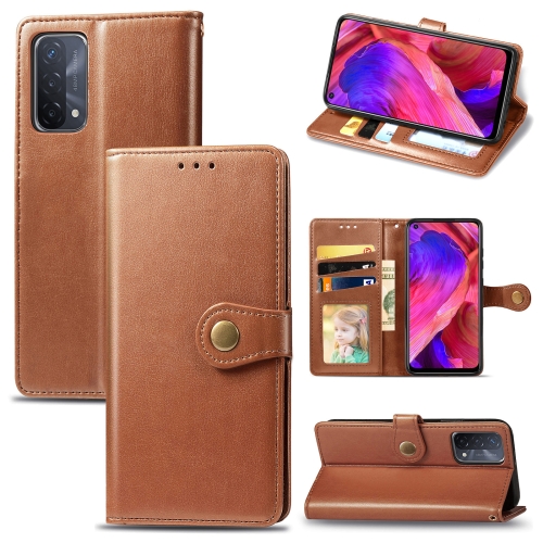 

For OPPO A93 5G / A74 5G Solid Color Leather Buckle Phone Case with Lanyard & Photo Frame & Card Slot & Wallet & Stand Function(Brown)