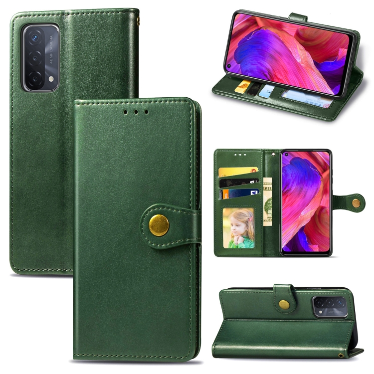 

For OPPO A93 5G / A74 5G Solid Color Leather Buckle Phone Case with Lanyard & Photo Frame & Card Slot & Wallet & Stand Function(Green)