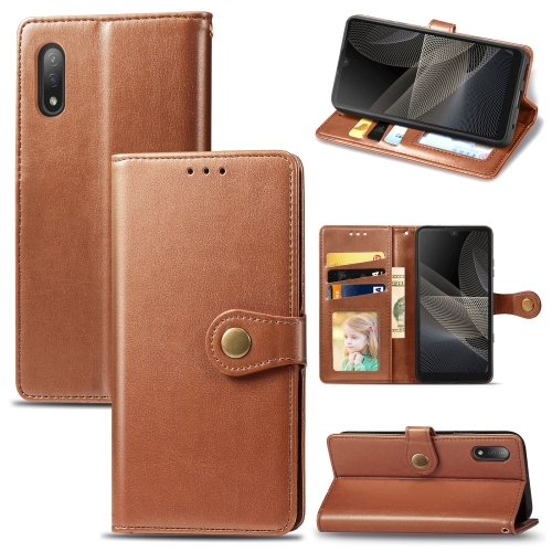 

For Sony Xperia ACE II Solid Color Leather Buckle Phone Case with Lanyard & Photo Frame & Card Slot & Wallet & Stand Function(Brown)
