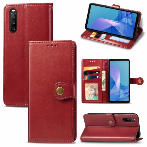 

For Sony Xperia 10III Solid Color Leather Buckle Phone Case with Lanyard & Photo Frame & Card Slot & Wallet & Stand Function(Red)