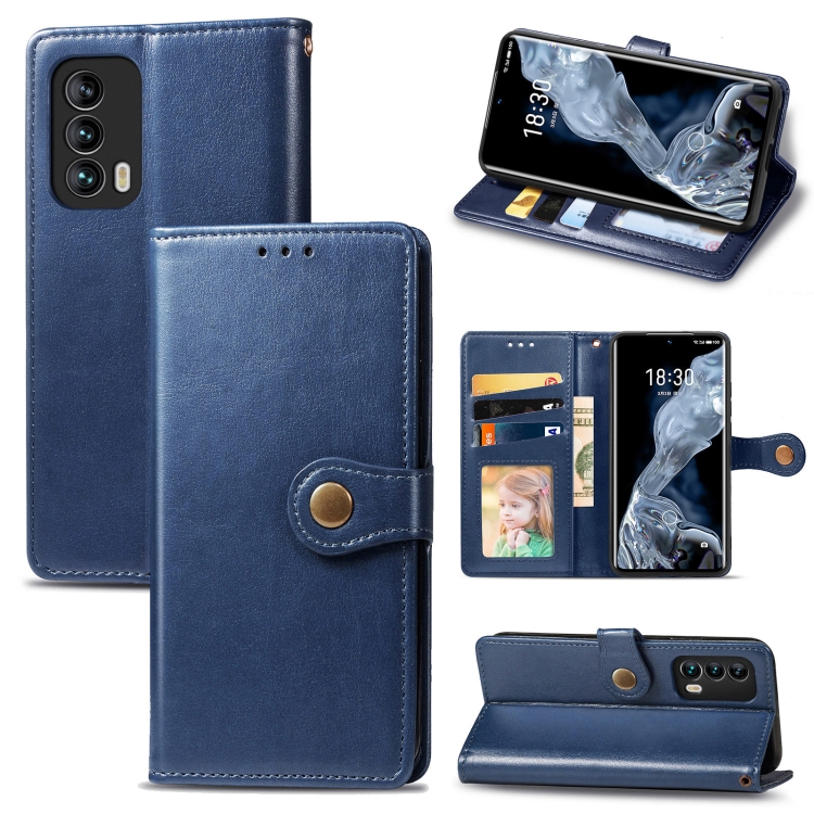 

For Meizu 18 Solid Color Leather Buckle Phone Case with Lanyard & Photo Frame & Card Slot & Wallet & Stand Function(Blue)