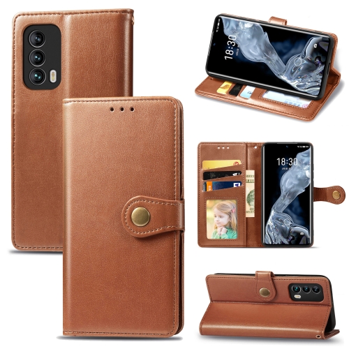 

For Meizu 18 Solid Color Leather Buckle Phone Case with Lanyard & Photo Frame & Card Slot & Wallet & Stand Function(Brown)