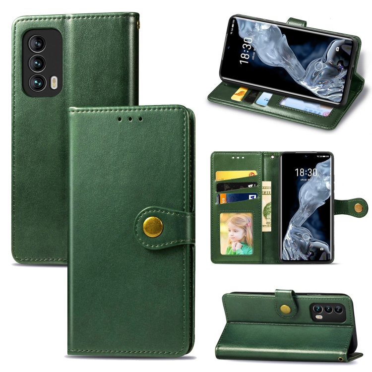 

For Meizu 18 Solid Color Leather Buckle Phone Case with Lanyard & Photo Frame & Card Slot & Wallet & Stand Function(Green)