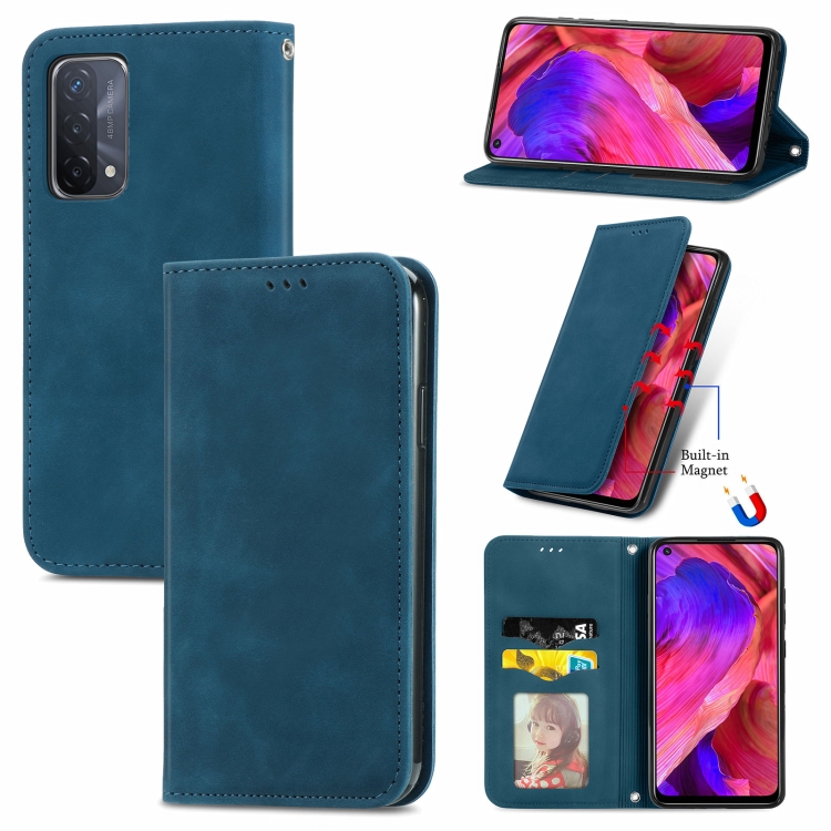 

For OPPO A54 5G Retro Skin Feel Business Magnetic Horizontal Flip Leather Case With Holder & Card Slots & Wallet & Photo Frame(Blue)