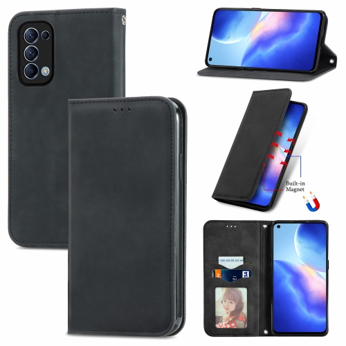 

For OPPO Reno 5 5G /Find X3 Lite Retro Skin Feel Business Magnetic Horizontal Flip Leather Case With Holder & Card Slots & Wallet & Photo Frame(Black)