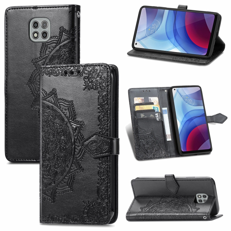 

For Motorola Moto G Power 2021 Mandala Flower Embossed Horizontal Flip Leather Case with Holder & Three Card Slots & Wallet & Lanyard(Black)
