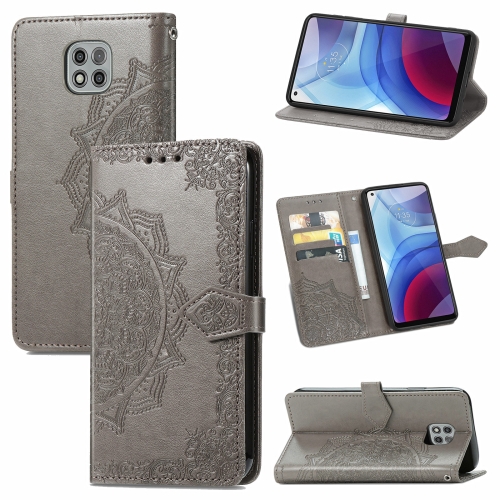 

For Motorola Moto G Power 2021 Mandala Flower Embossed Horizontal Flip Leather Case with Holder & Three Card Slots & Wallet & Lanyard(Gray)