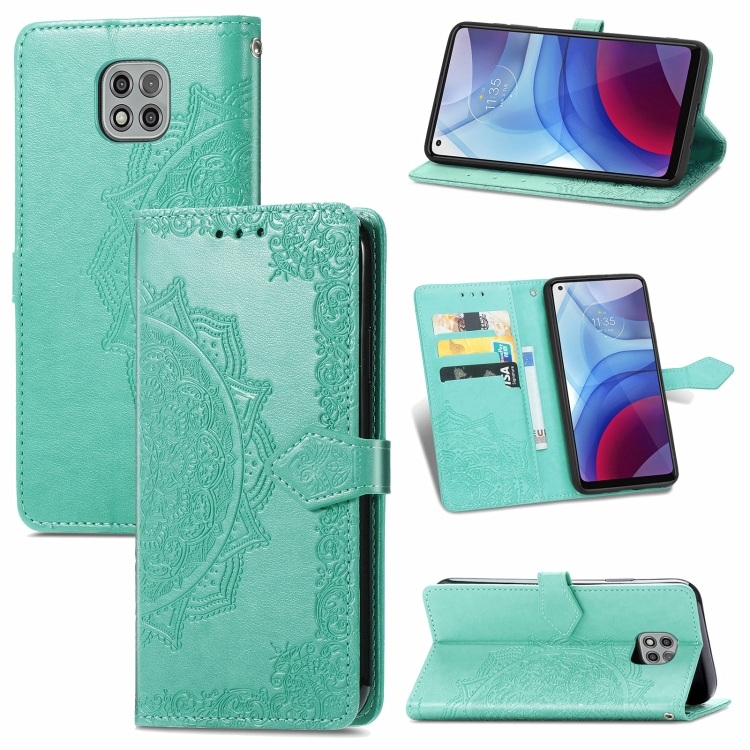 

For Motorola Moto G Power 2021 Mandala Flower Embossed Horizontal Flip Leather Case with Holder & Three Card Slots & Wallet & Lanyard(Green)