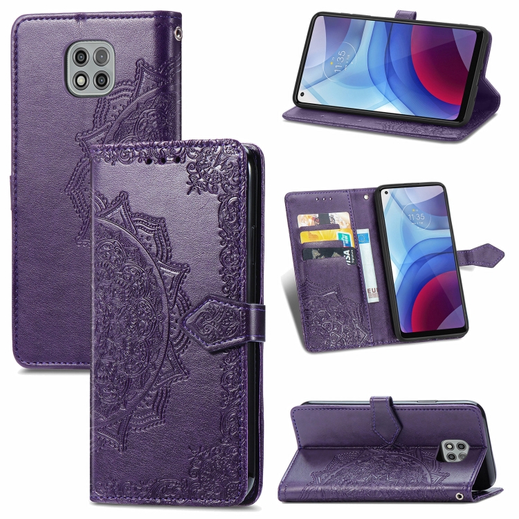 

For Motorola Moto G Power 2021 Mandala Flower Embossed Horizontal Flip Leather Case with Holder & Three Card Slots & Wallet & Lanyard(Purple)