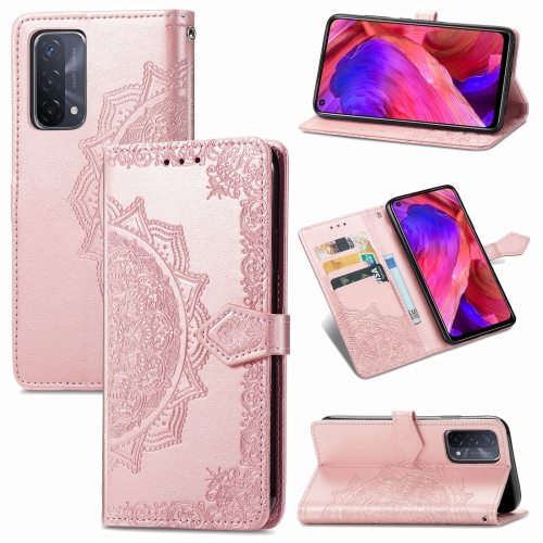 

For OPPO A54 5G Mandala Flower Embossed Horizontal Flip Leather Case with Holder & Three Card Slots & Wallet & Lanyard(Rose Gold)