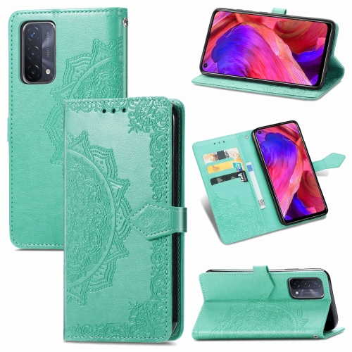 

For OPPO A54 5G Mandala Flower Embossed Horizontal Flip Leather Case with Holder & Three Card Slots & Wallet & Lanyard(Green)