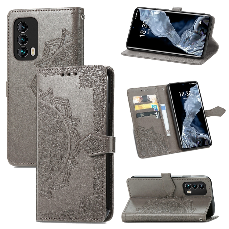 

For Meizu 18 Mandala Flower Embossed Horizontal Flip Leather Case with Holder & Three Card Slots & Wallet & Lanyard(Gray)