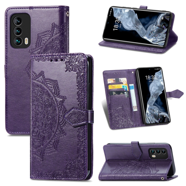 

For Meizu 18 Mandala Flower Embossed Horizontal Flip Leather Case with Holder & Three Card Slots & Wallet & Lanyard(Purple)