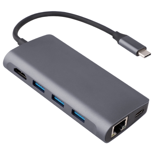 

8 in 1 Type-C to HDMI + USB 3.0 x 3 + RJ45 + PD + SD/TF Card Slot HUB Adapter