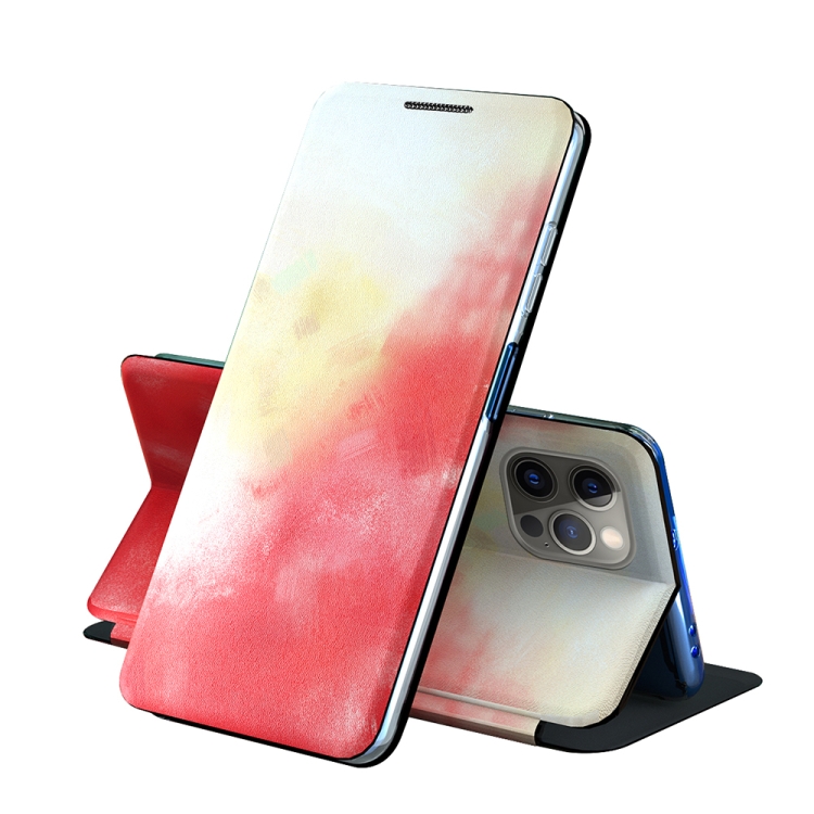 

For iPhone 13 Pro Max Voltage Watercolor Pattern Skin Feel Magnetic Horizontal Flip PU Leather Case with Holder(Red)