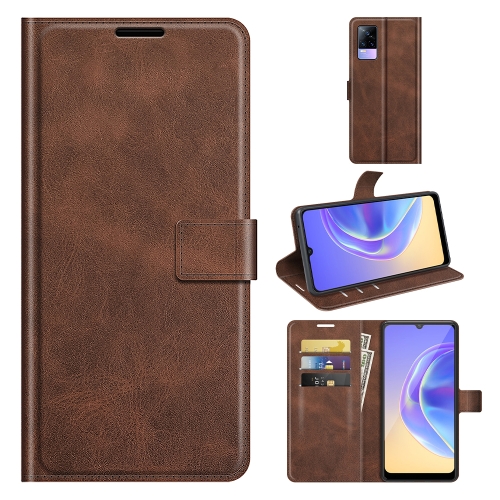 

For vivo V21e / vivo Y73 2021 Retro Calf Pattern Buckle Card Wallet Left and Right Flip Phone Holster with Bracket Function(Dark Brown)