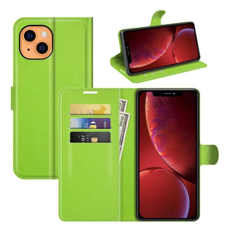 

For iPhone 13 Litchi Texture Horizontal Flip Protective Case with Holder & Card Slots & Wallet(Green)