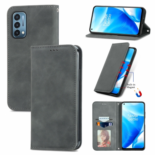 

For OnePlus Nord N200 5G Retro Skin Feel Business Magnetic Horizontal Flip Leather Case with Holder & Card Slots & Wallet & Photo Frame(Gray)